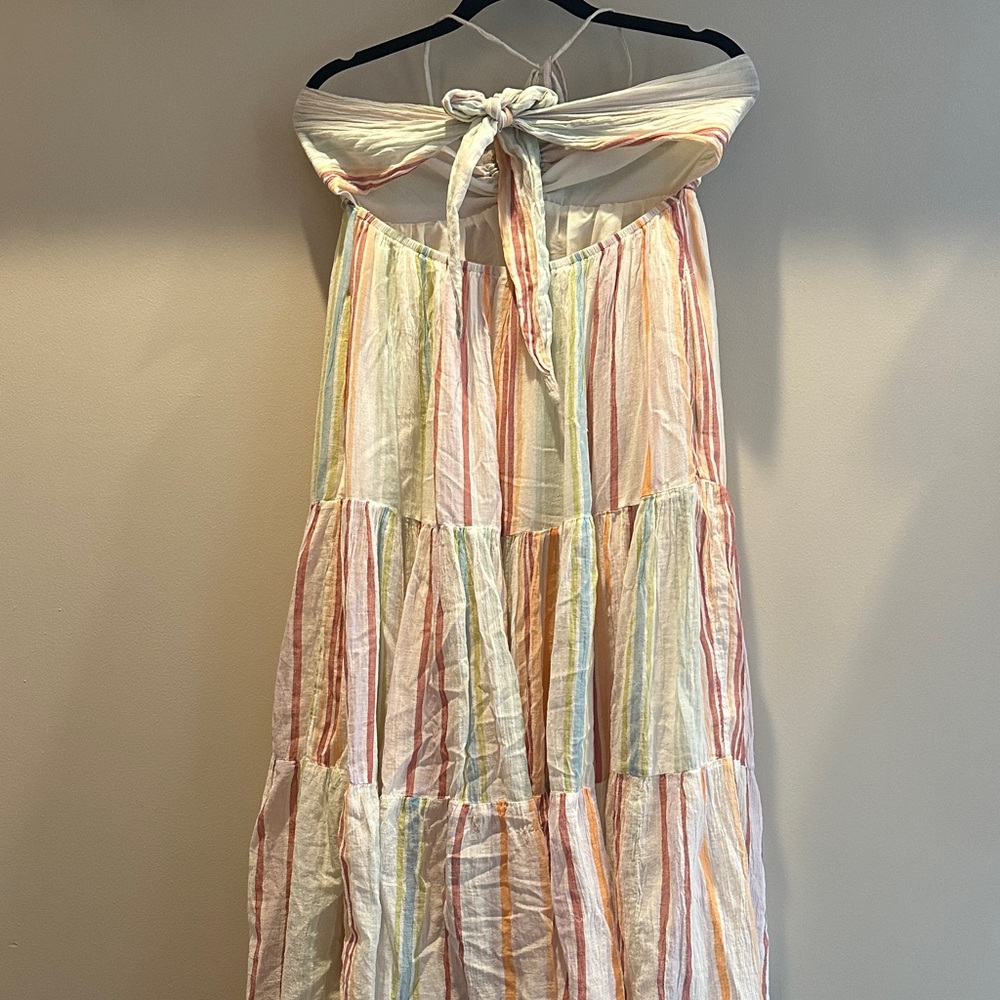 American Eagle Outfitters Strapless/Halter Maxi Dress in Pastel Rainbow Stripes - Picture 2 of 4